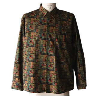 日本製 プリントブロード ワンウォッシュ レギュラーカラー 長袖 テーパードシャツ